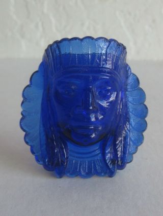 Vtg Boyd Glass Cobalt Native American Indian Chief Figural Toothpick Holder