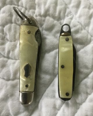 2 Vintage Mother Of Pearl Small Pocket Knives 1 3/4 & 2 Inches