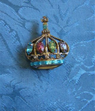 Signed Vintage Barclay Regal Multi Colored Stone Crown Pin