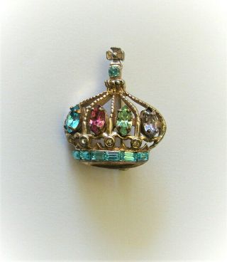 Signed Vintage Barclay Regal multi colored stone Crown pin 3