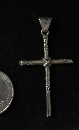 Vtg Mexico Taxco Christian Cross 925 Sterling Silver Pendant Necklace Primitive