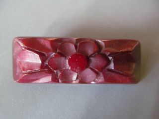 Vintage Carved Deep Cherry Red Floral Pin Brooch C - Clasp Celluloid Bakelite?