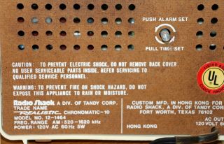 Vintage Realistic Chronomatic - 10 Model 12 - 1464 Analog Alarm Clock - - Radio Shack 4