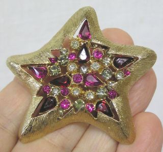 Vintage Jewelry Signed Coro Starfish Brooch Pink Clear Rhinestones Goldtone