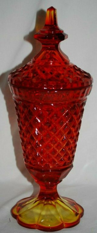 Vintage L.  E.  Smith Glass Old English Hobnail Flame Amberina Urn Apothecary Jar