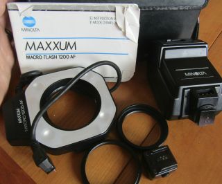Vintage Maxxum Macro 1200 Af Flash Unit For Minolta,  Appears To Function,  W/case