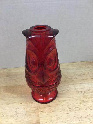 Vintage Viking Ruby Red Glass Owl Glimmer Lamp