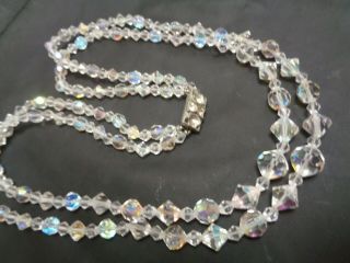 Vintage Multi 2 Strand Aurora Borealis Crystal Beaded Necklace Rhinestone Clasp