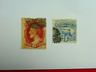 Two,  U.  S.  Vintage,  High Value Stamps,  114,  Locomotive & 148,  Lincoln