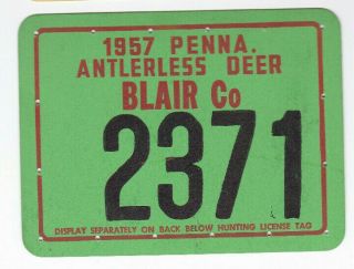Blair County Pennsylvania Pa 1957 Antlerless Deer Hunting License
