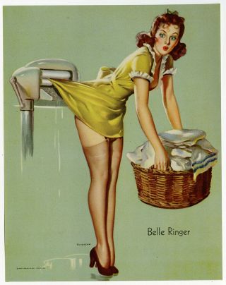 Vintage Gil Elvgren 1940s Cheesecake Pin - Up Print Stocking Clad Belle Ringer