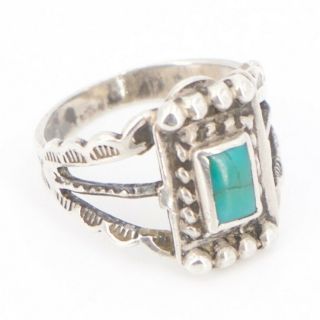Vtg Sterling Silver - Navajo Hand Stamped Turquoise Ring Size 5 - 3g