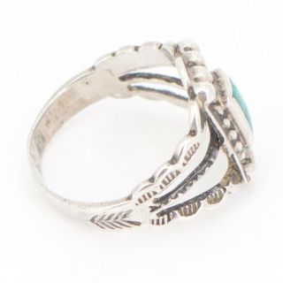 VTG Sterling Silver - NAVAJO Hand Stamped Turquoise Ring Size 5 - 3g 2