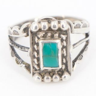 VTG Sterling Silver - NAVAJO Hand Stamped Turquoise Ring Size 5 - 3g 5