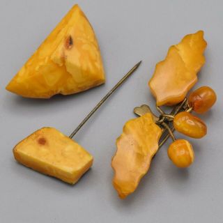 Vintage Butterscotch Amber Brooch Pin Set Of 3 13.  4 Grams