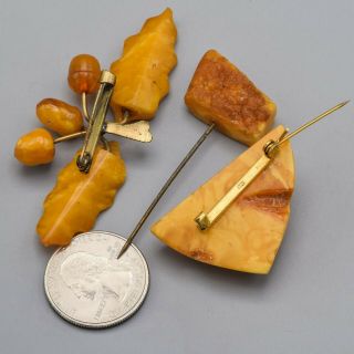 Vintage Butterscotch Amber Brooch Pin Set of 3 13.  4 Grams 2