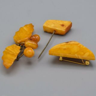 Vintage Butterscotch Amber Brooch Pin Set of 3 13.  4 Grams 3
