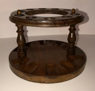Vintage Wooden 10 Tobacco Pipe Stand / Holder - Missing The Center Glass Humidor