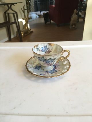 Vintage Tea Cup & Saucer Made In Japan Blue Floral Design