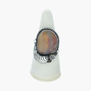 Navajo / Sterling Silver Vintage Signed Agate Feather / Ring 6.  75 (7g)
