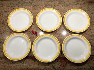 Set of 6 Vintage Corelle Yellow Stripe Citrus Rim Soup Bowls 8 1/2 