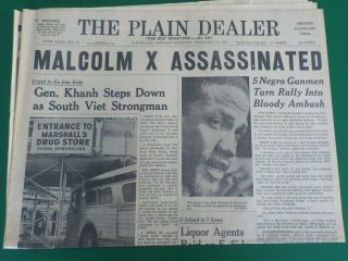 Vintage The Plain Dealer Feb 22,  1965 - Malcom X Assassinated (mh)