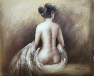 Vintage Signed D.  Foster Nude Elegant Portrait Risque Female Painting Art