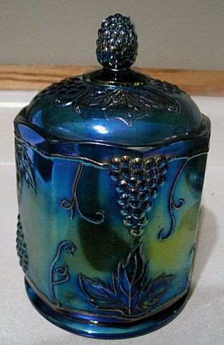 Vintage Indiana Glass Biscuit/candy Jar Harvest Grape Blue Carnival Xlnt