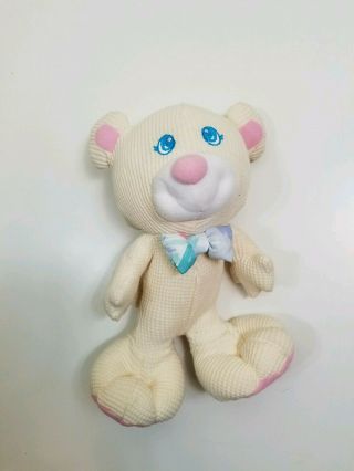 Vtg Fisher Price Cozy Stuffed Bear Bow Tie Waffle Weave Cream 1994 Pink Feet