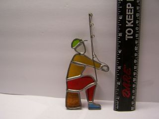 Vintage Hand Crafted Leaded Stained Glass Fisherman Sun Catcher Ornament