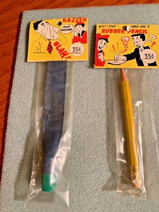 3 VINTAGE FUN INCORPORATED RACK GAGS - Scare - Em Spike,  Whoopee Cushion & Pencil 3
