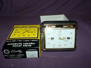 Vintage Bradley Travel Alarm Clock With Day Date Month And Box - Runs T4897