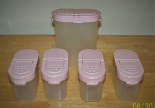 Vintage Tupperware Modular Mates - Spice Containers - Set Of 5 - Dusty Rose Lids