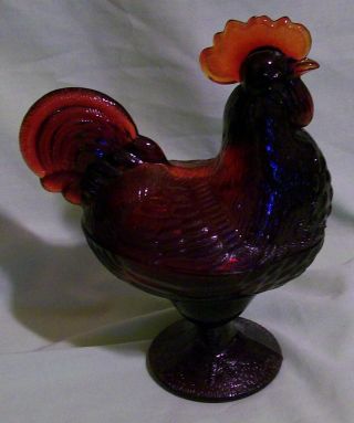 Vintage Chicken Hen Red Glass Candy Dish,  Unmarked,  8 1/2 " Tall
