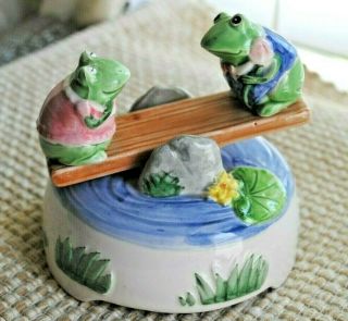 Otagiri Ceramic Frog See Saw Music Box Mary Ann Baker Japan Vintage