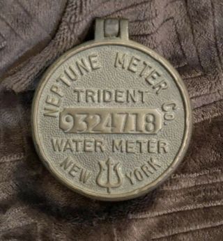 Vintage Neptune Meter Co.  Trident Water Meter York Brass Cover Paperweight