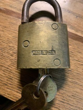Vintage Brass Reese Cylinder Padlock Lock With Key 2
