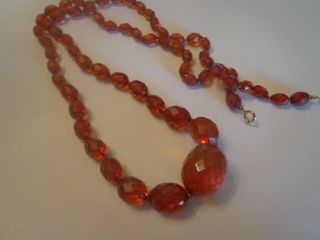 Vintage Cherry Faux Amber Faceted Garnet Colored Bead Necklace Knotted 30in