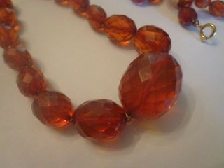 Vintage Cherry Faux Amber FACETED GARNET COLORED Bead Necklace knotted 30in 2