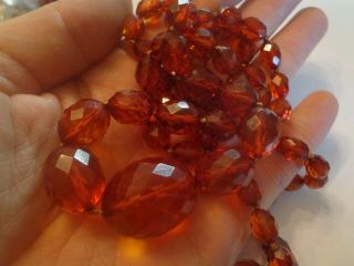 Vintage Cherry Faux Amber FACETED GARNET COLORED Bead Necklace knotted 30in 3