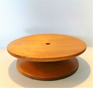 Vintage Wood Lazy Susan 8.  5” Round Revolving Turntable Pedestal Base Stand