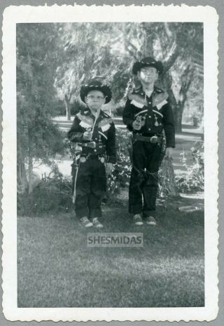977 The Sidekicks,  Boys,  Cowboy Costume,  Cap Guns,  Hat,  Vintage Photo