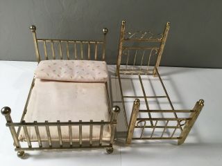2 Vintage Miniature Doll House Brass Full Bed And Twin Bed
