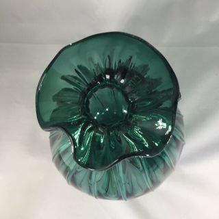 Vintage Pilgrim Handblown Green Glass Corded Bag/Sack Vase 9 