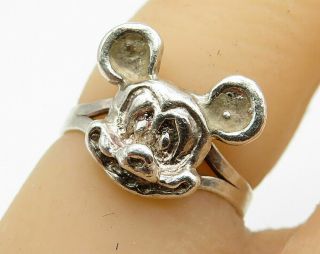 925 Sterling Silver - Vintage Disney Mickey Mouse Head Band Ring Sz 3.  5 - R5847