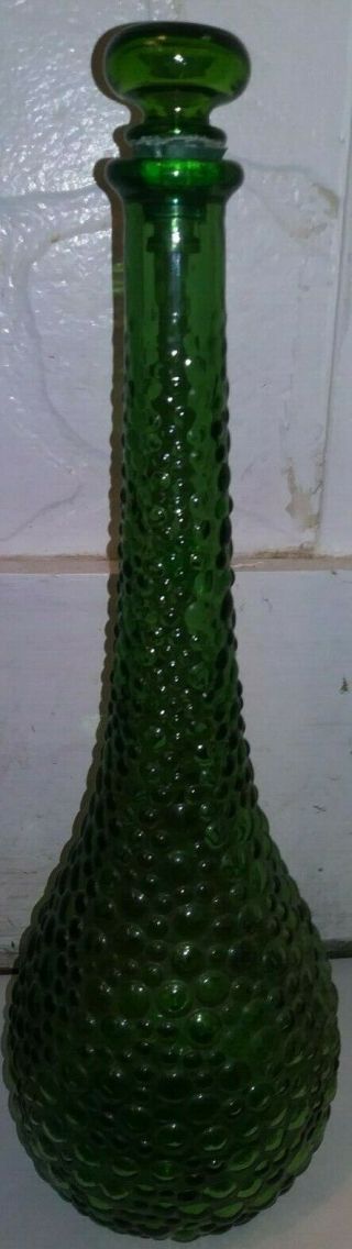 Vintage Italian Art Glass Olive Green 17 " Bubble Glass Genie Bottle Mcm Decanter
