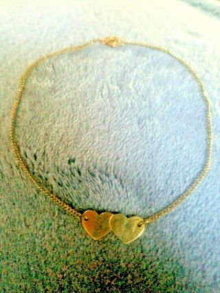 Vintage Two Double Hearts 1/20 12k Gf Gold Filled Chain Anklet