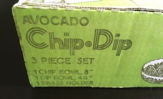 Vintage Anchor Hocking 3 Piece Chip And Dip Set In Orig Box Avocado Green 5