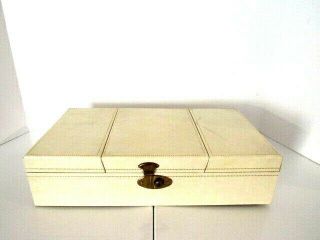 Vintage Jewelry Box Cream Faux Leather Red Velvet Pull Out Drawer