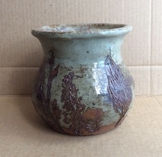 Heavy Vintage Stoneware Studio Art Pottery Vase With Signed 5” Tall